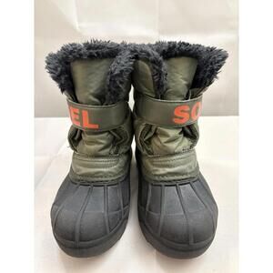 Sorel, Snow Commander, Youth Size 13, Stone Green Alpine, Faux Fur-Lined Boots
